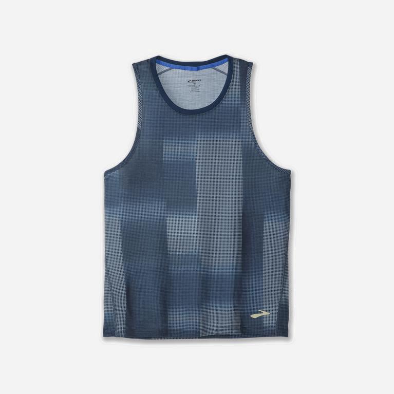 Brooks Distance Graphic NZ - Men's Running Tank Top - Indigo Rush Altitude Print (59147-BZIX)